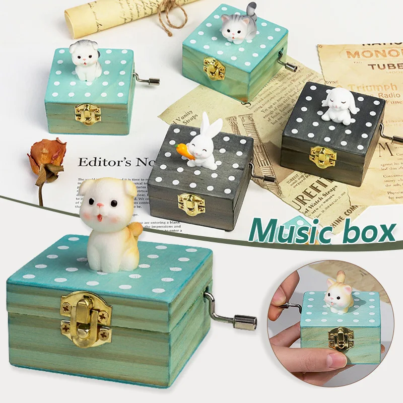Mini Music Box Engraved Wooden Music Box Interesting Toys Birthday Gift 