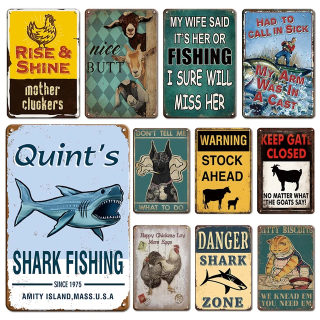 Personalized Shark Zone Fishing Poster Metal Plate Tin Sign