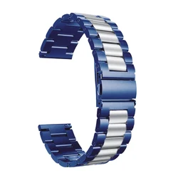 Premium Stainless Steel 22mm Smartwatch Strap with Metal Folding Clasp for Huwei Watch 3 3Pro (Blue Silver)