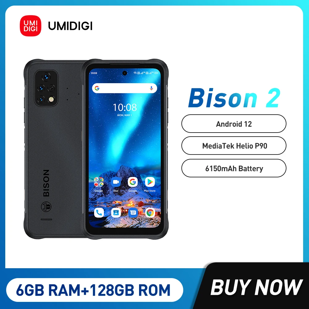 UMIDIGI BISON 2 Android 12 Rugged Smartphones Cellular Helio P90 6GB RAM+128GB ROM Phones 48MP Triple Camera 6150mAh Battery NFC umidigi bison gt2 pro 5g ip68 android 12 rugged smartphone dimensity 900 helio g95 6 5 fhd nfc 64mp camera 6150mah battery