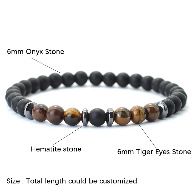 Hematite Onyx Tiger Eyes Stone Beaded Men Bracelet