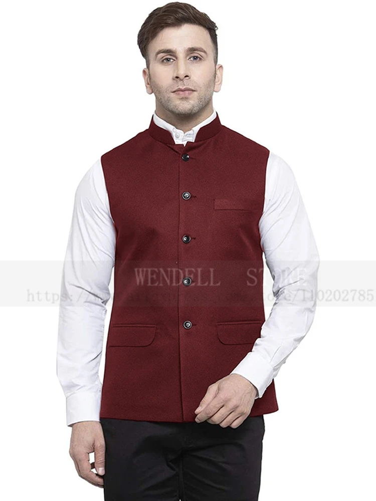 Men's Vest Stand Collar Single Breasted Solid Color Loose Flap Pocket Formal Dress Can Be Customized