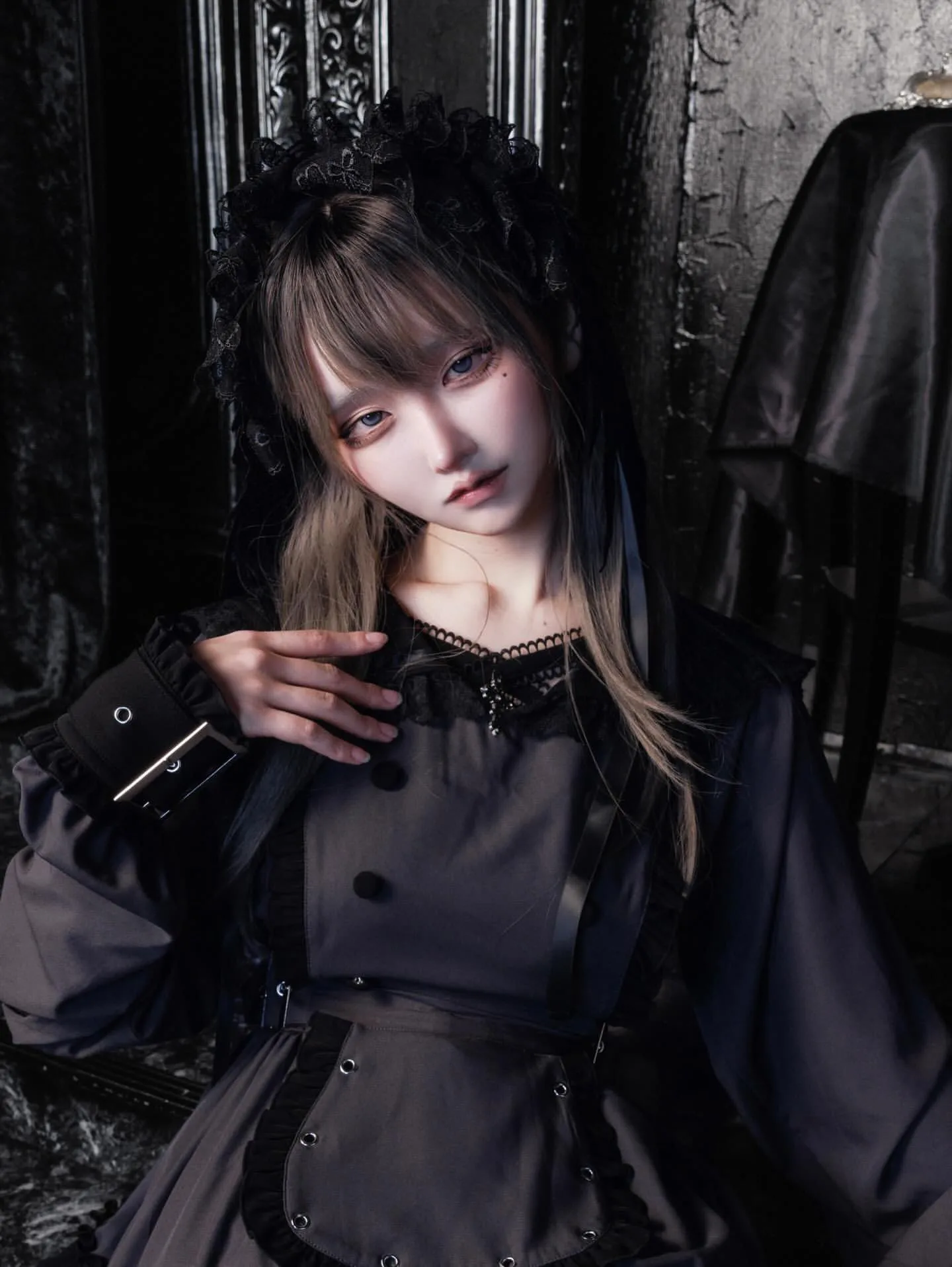 Women's Gothic Navy-Collar Maid Dress Set
