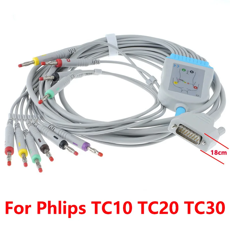 

Compatible Phlips TC10/20/30 DB15 EKG Monitor Cardiovit 10 Lead ECG Cable,Banana/Din/Clip/Snap/VET-Clip Electrode leadwire.