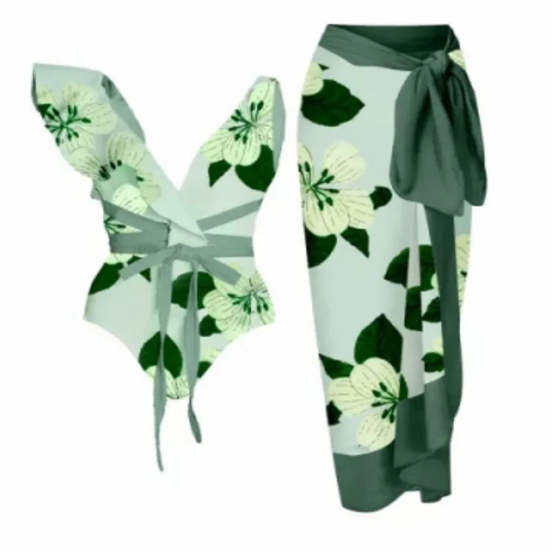 

Женский сплошной купальник с винтажным принтом, пляжная юбка для отпуска, облегающий живот