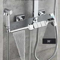 Chrome Piano Shower Set Wall Mounted Brass Hot Cold Bathroom Faucets Tap Luxury Smart Thermostatic Digital Bath Shower System 2