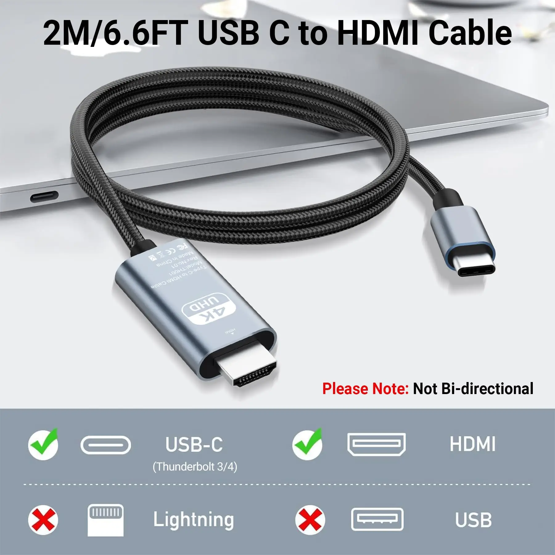 HDMI Adapter HDMI Adapter USB Type C MHL Cable Braided 4K HD Video Converter for Projector Monitor TV HP Laptop MacBook