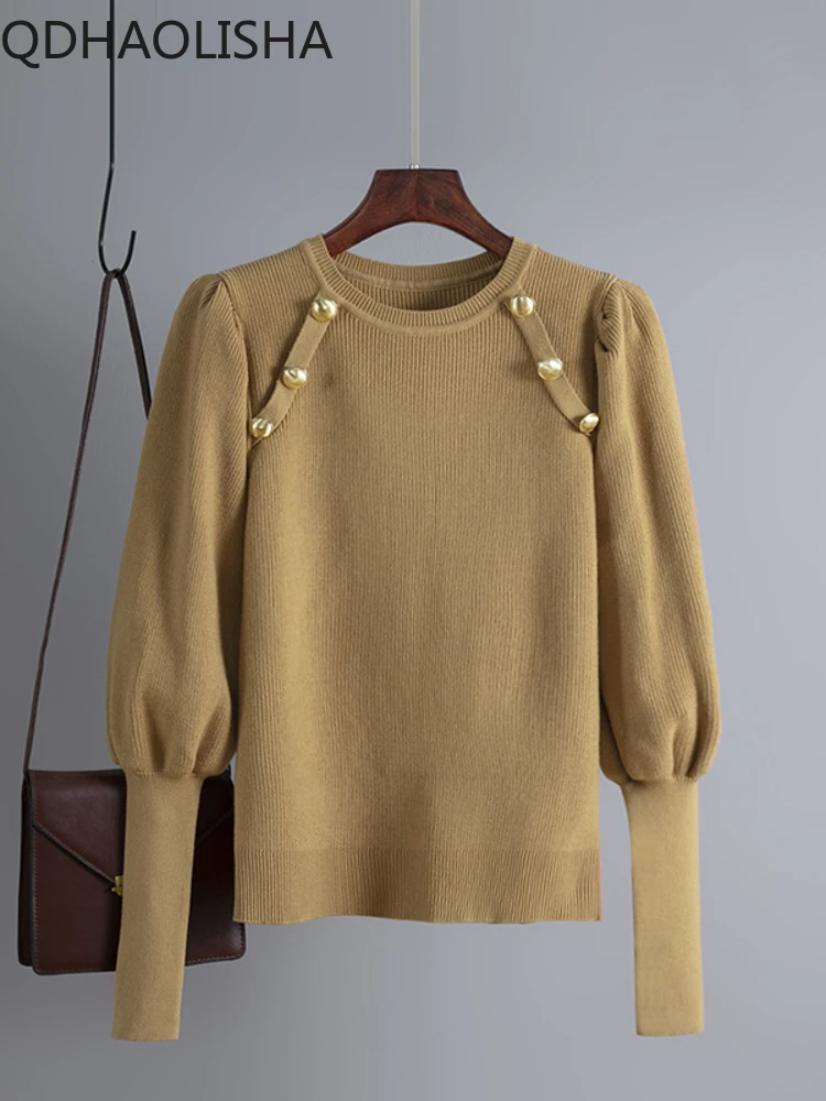 

Women's Sweater New In Solid Color Round Neck Retro Pullover Temperament Fashion Tops Elegant Knit Bottom Shirt Women's Clothing
