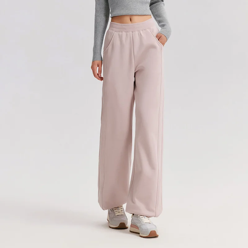 Semir Pants Women Thermal Antibacterial Trousers 2024 Winter New Temperament Polar Fleece Solid Color Wide-Leg Pants