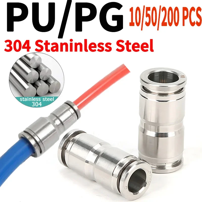 

PU PG Pneumatic Fitting Quick Coupling Connectors with 304 Stainless Steel Metal,Ideal for Various Air Hose Sizes (4-16mm)