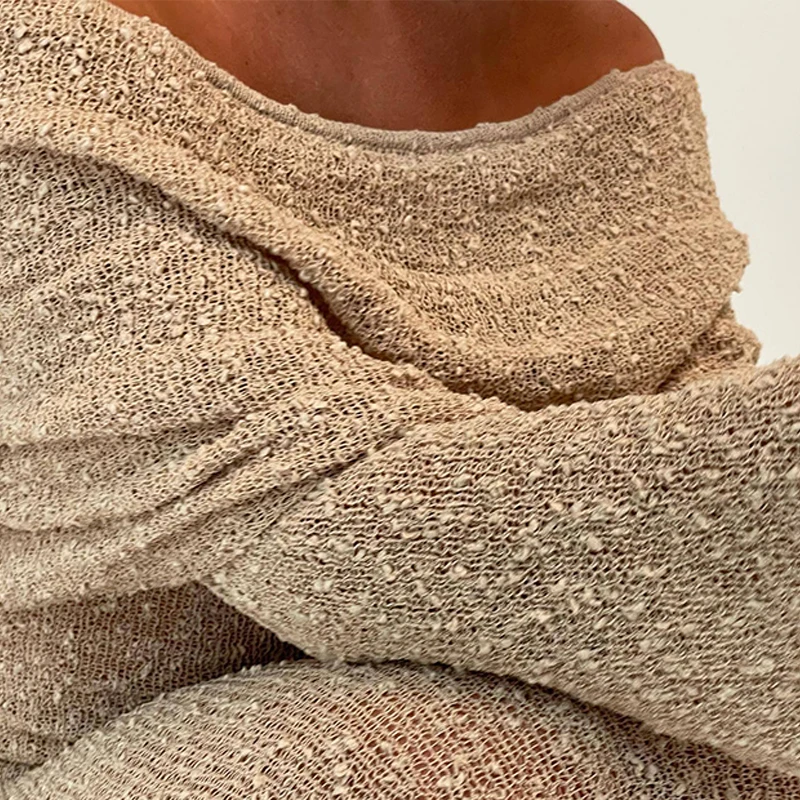 Beach Knitted Off The Shoulder Long Dress Women Slim Flare Sleeve Hollow Out Maxi Dresses 2025 Summer Lady Hip Package Robes