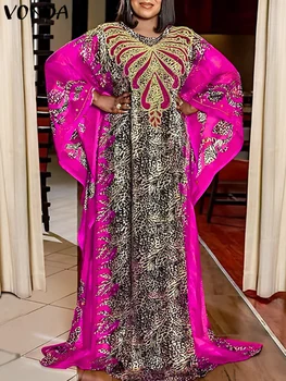 Plus Size VONDA Women Dress 2024 Bohemian Bat-wing Sleeve Maxi Long Dress Elegant Printed Sundress Vintage Robe Casual Vestidos