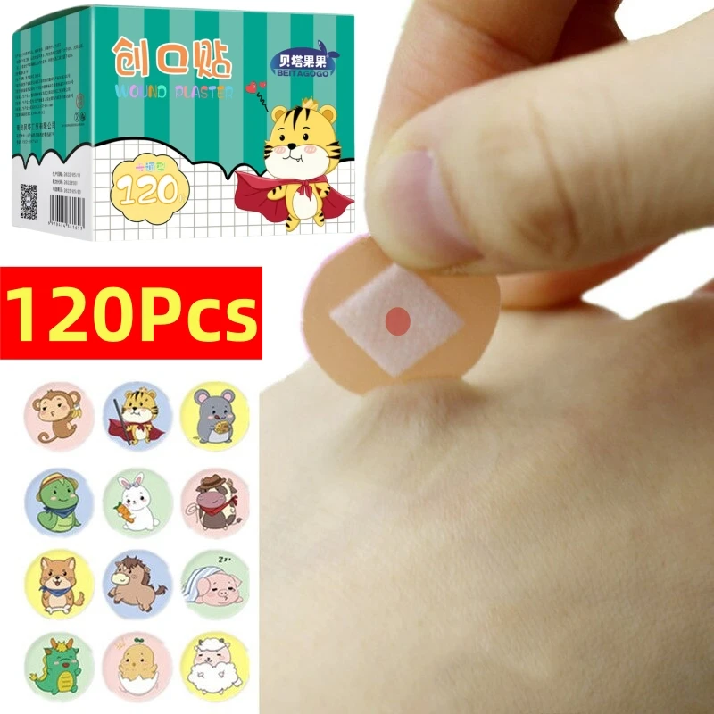 Wound Plaster Patches Medical Bandages Medical Bandaids 120pcs/Lot Cartoon Band Aid Hemostasis Adhesive Bandages Skin Vaccine Injection Hole Patch Kawaii Wound Plaster Patches for Kids
