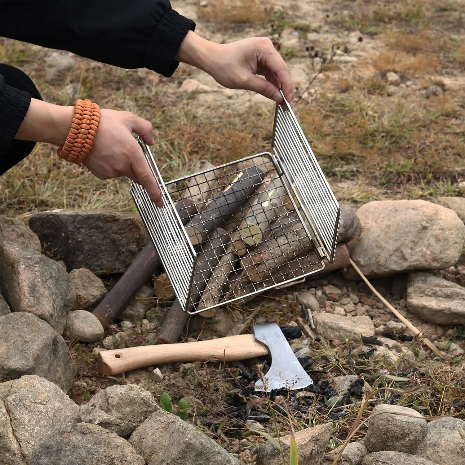 Foldable Stainless Steel Barbecue Mesh Sheet Outdoor Stove Grill Mesh Roasted Fish