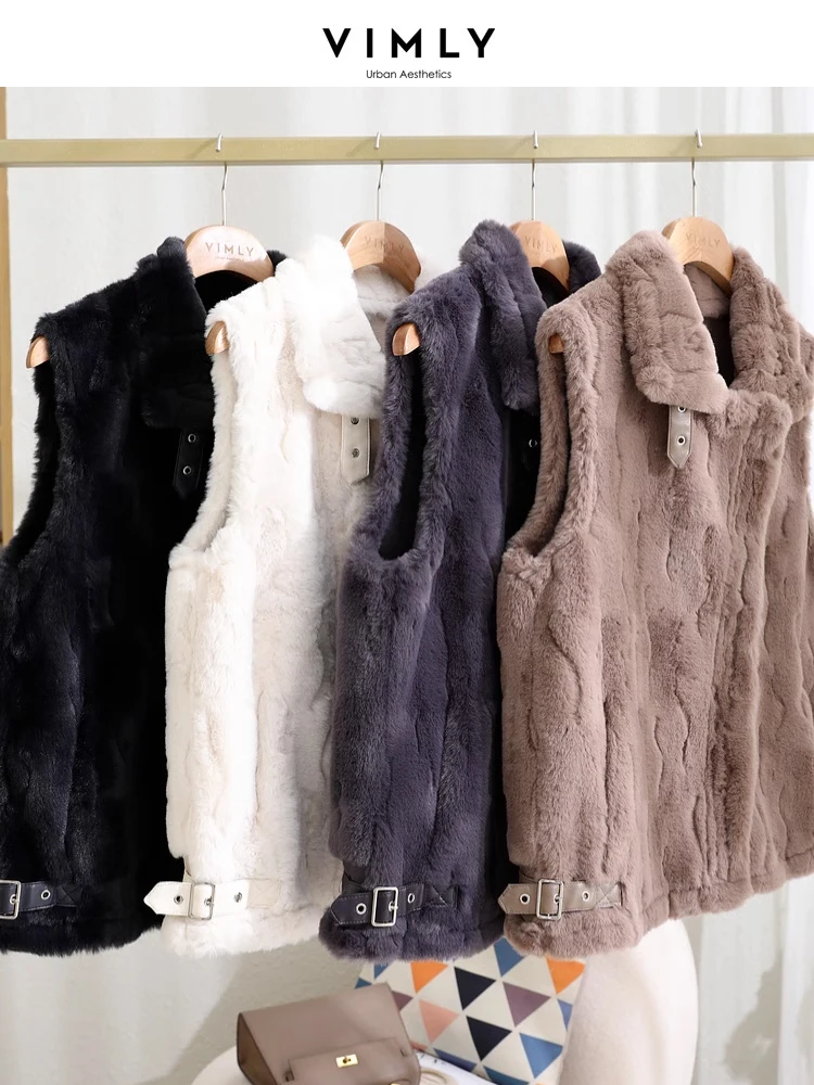 Vimly Faux Fur Waistcoat Warm Winter Vest for Women 2023 Lapel Zip Up Windproof Sleeveless Fluffy Jacket Female Outerwear 50381