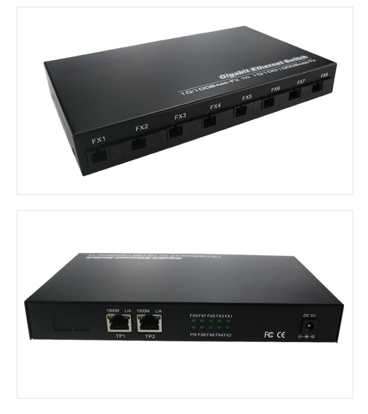 

100M 8 Fiber Port +2 Ethernet RJ45 Port Single Fiber single Mode 1310nm 20KM Fiber Optic E1 to Ethernet Converter