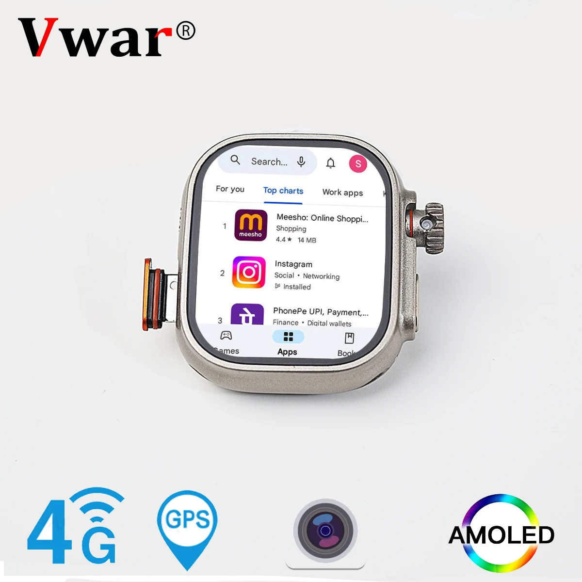 ȵ̵ Ʈ ġ Vwar S9 Ʈ 4G  GPS  ÷ Ʈġ, ī޶ SIM , AMOLED ȭ, 4GB + 64GB, 2024 ǰ