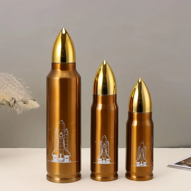 350/500/1000ml Creative Bullet Thermos Bottle Portable Double Layer Vacuum Flask Stainless Steel Water Bottle Rocket Shell Cup 6