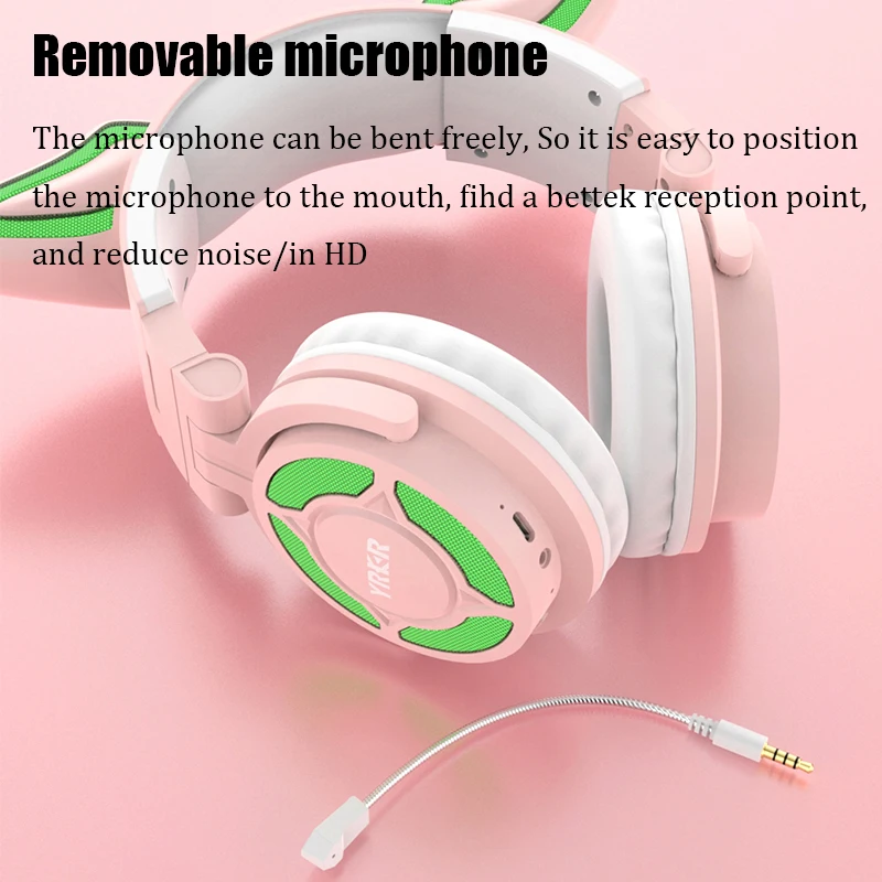 RGB Cat Ear Headphone Wireless Bluetooth 5.3 Headset with Detachable ENC Microphone HiFi Stereo Music Game Headphones Best Gift