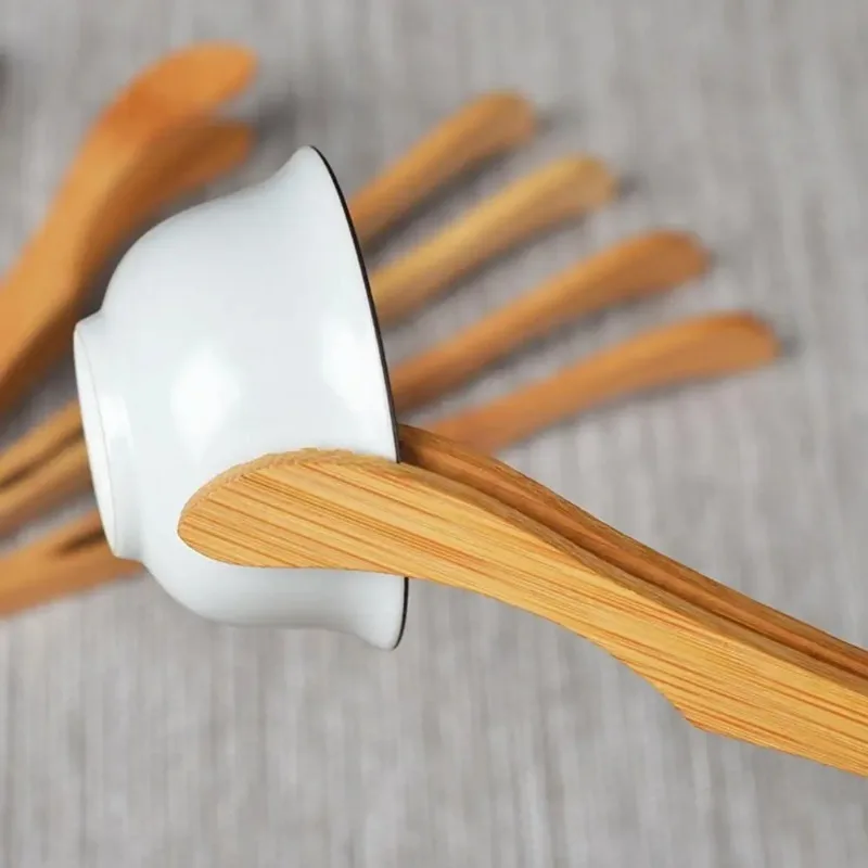 Wooden Tea Tweezer Bacon Tea Clip Tongs Bamboo Salad Food Toast Bend Clip Straight Clips Kitchen Accessories Teaware