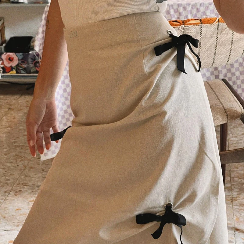 y2k Skirts Women Aesthetic Clothes Solid Color High Waist Split Midi Skirts with Bow Decor 2000s Skirts Streetwear