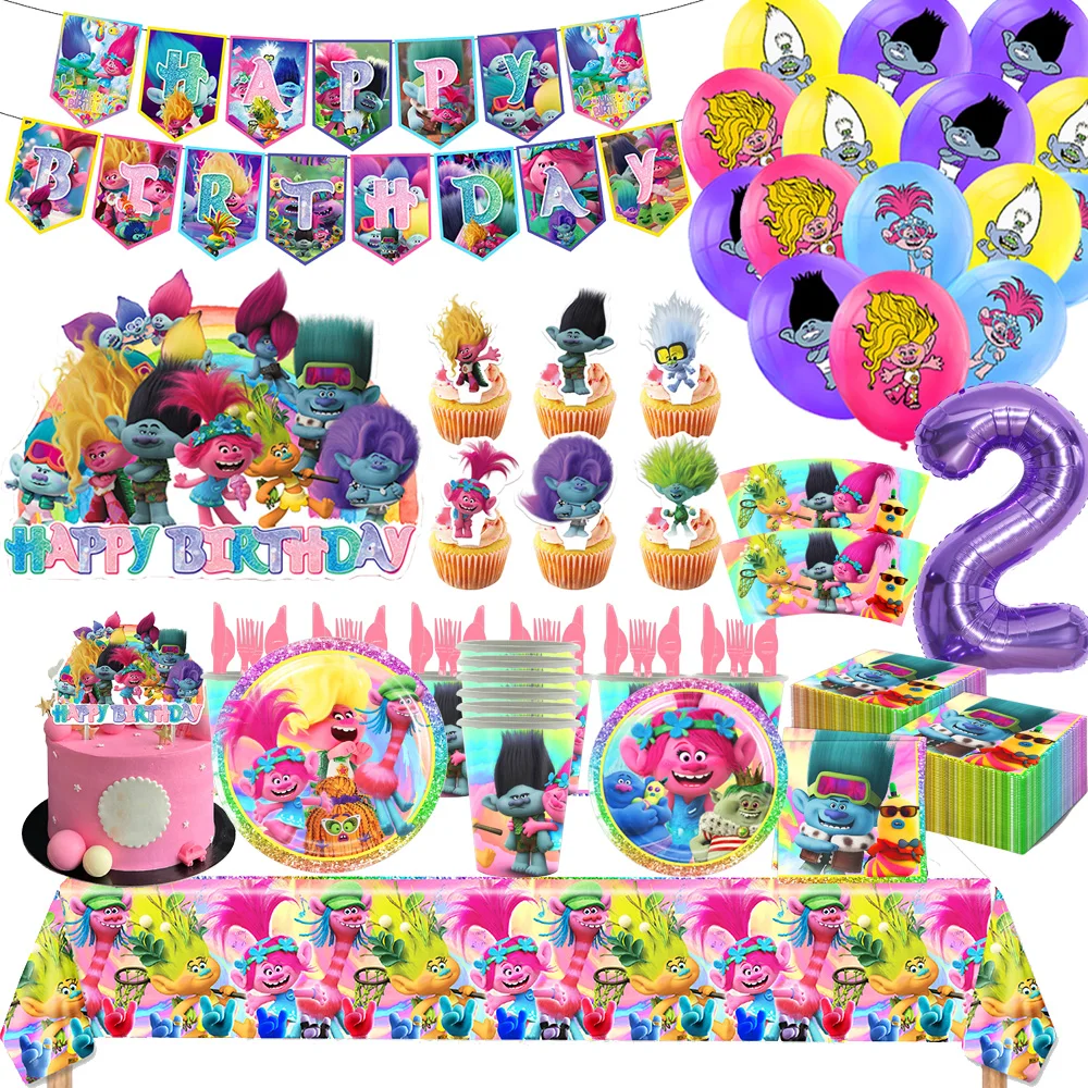 

TROLLS Magic Hair Elf Theme Party Supplies Tablecloths Cake Decoration Supplies Baby Birthday Party Children's Gifts