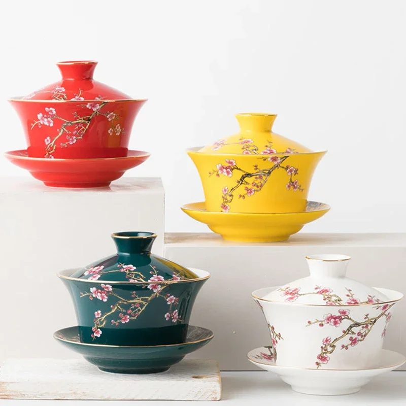 300ml Gaiwan Chinese Cha Tea Cup Dehua County Porcelain Sets Tea Bowl Mug Soup Tureen Ceramics Office Accessories Kung Fu Chhai