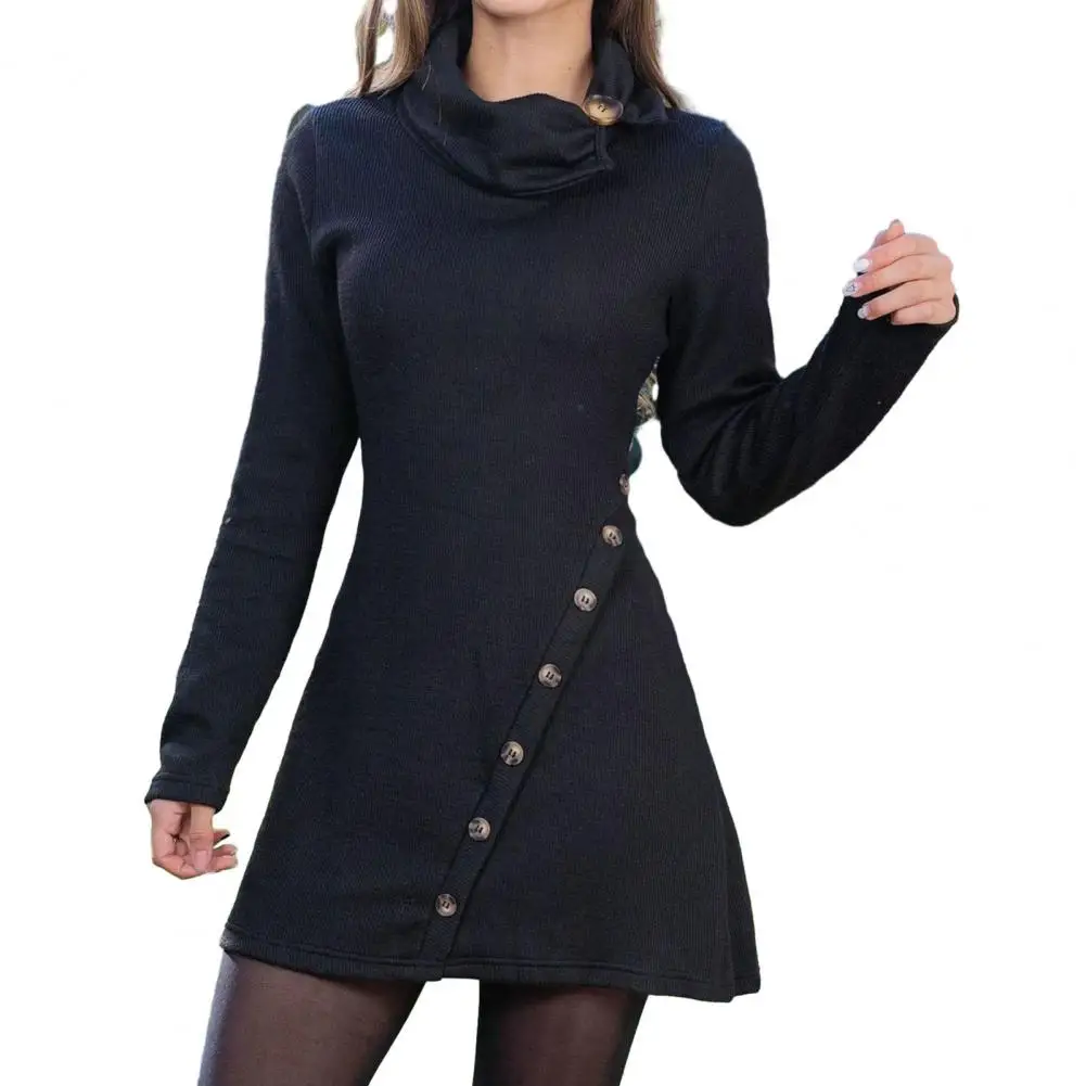 

Women Autumn Winter Dress Stylish Women's Autumn Winter Mini Dress with Piled Collar Long Sleeves High Waist for Hip for A