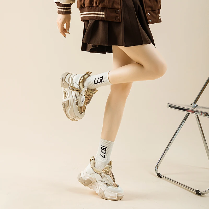 6CM Wedge Chunky Sports Sneakers: Lace-Up Air Mesh