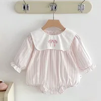 2025 New Spring 0-24M Children Clothes Infant Baby Girl Bodysuits Long Sleeved Cotton Stripe Splicing Newborn Baby Girl Jumpsuit