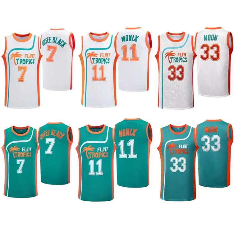 MOVIE Flint Tropics 7 Coffee Black #11 ED Monix #33 Moon 69 DOWNTOWN Jersey Retro Movie Basketball Jersey Throwback