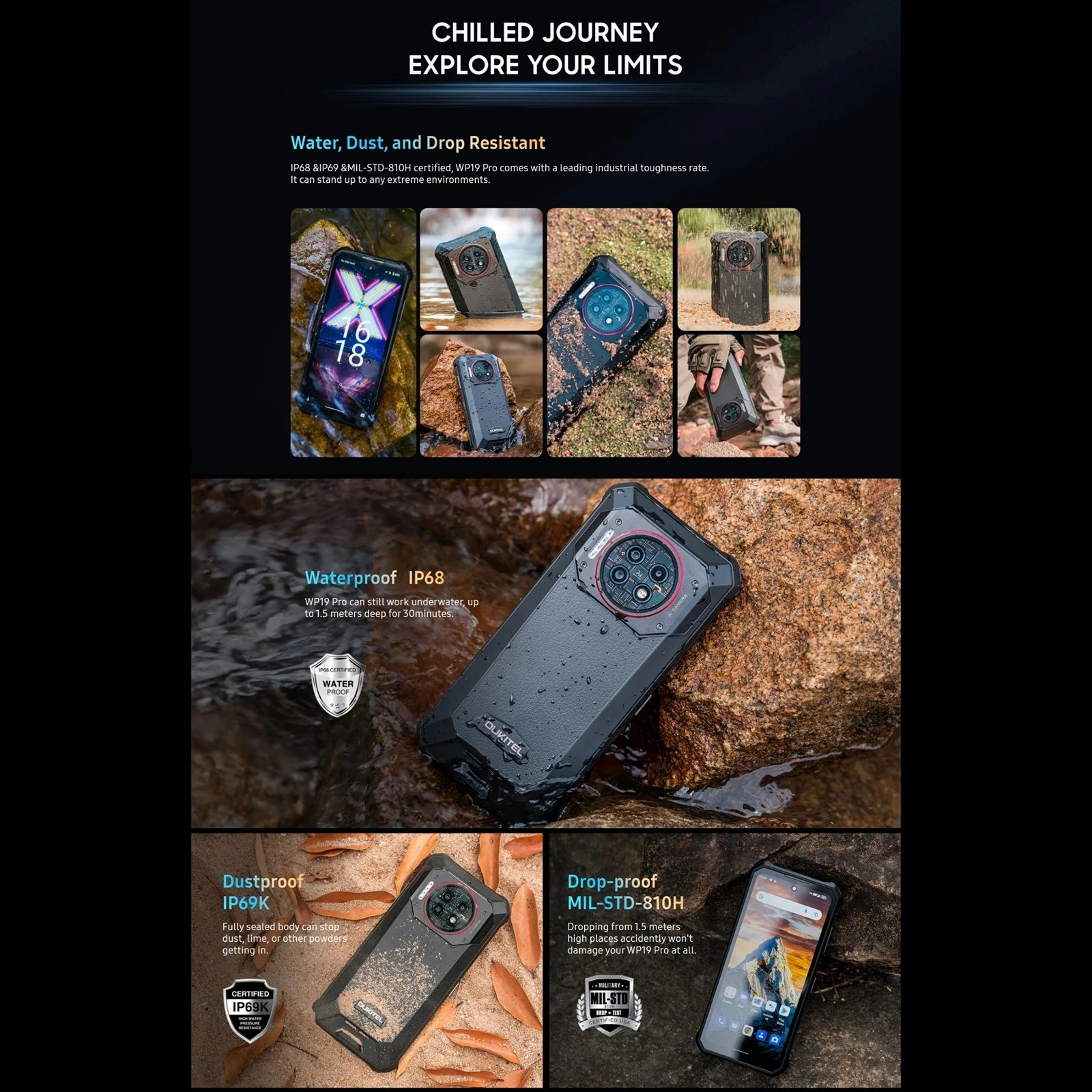 Oukitel WP19 Pro Rugged Phone 8GB+256GB 6.8inch FHD+ 64MP Camera 22000mAh MediaTek Helio G99 120Hz NFC 4G Mobile Phone