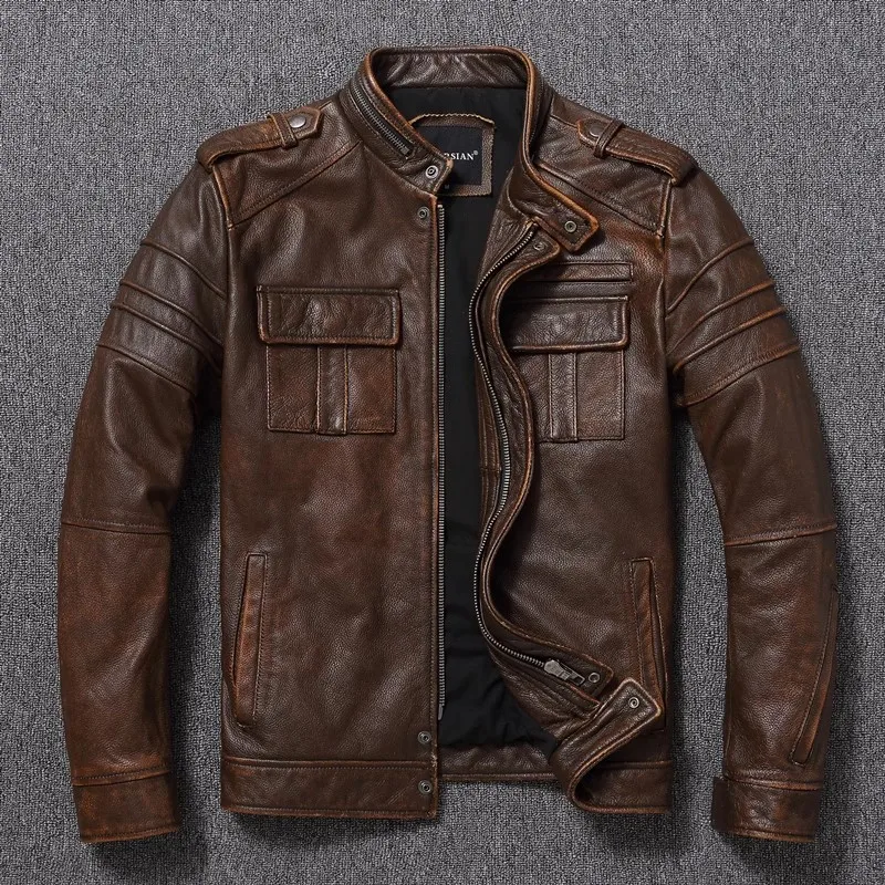 

Бесплатная доставка. Крутая мужская кожаная куртка Motor Rider 100%, мужское винтажное кожаное пальто. Приталенная одежда из настоящей воловьей кожи для охоты