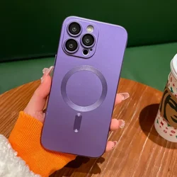 Luxury Magnetic Wireless Charging Matte Case with Camera Lens Protector Cover for iPhone 15 Plus (Purple)
