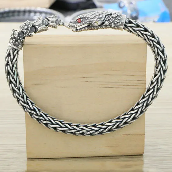 

S925 sterling silver domineering snake head men's python bracelet personality trendy and cool fashion retro punk Thai silver jew
