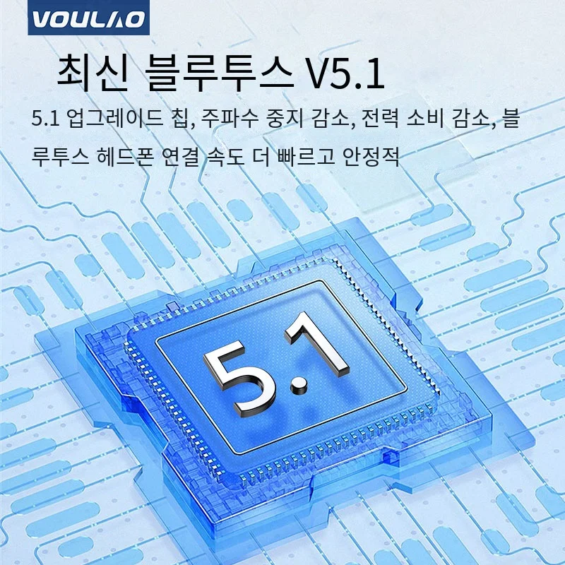 VOULAO-스포츠 무선 헤드폰 블루투스 5.1 이어폰, HiFi 9D 스테레오 방수 이어 후크 이어 버드 소음 감소 헤드셋