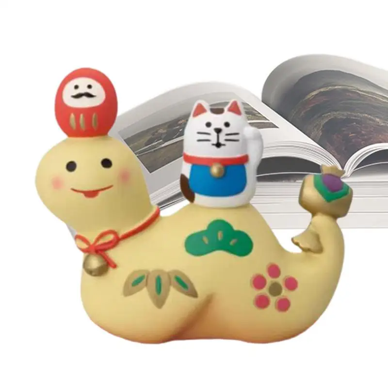 Snake Year Fortune Cat Ornament Small Resin Sculpture Chinese New Year Lucky Cat Crafts Spring Festival Home Garden Decoration