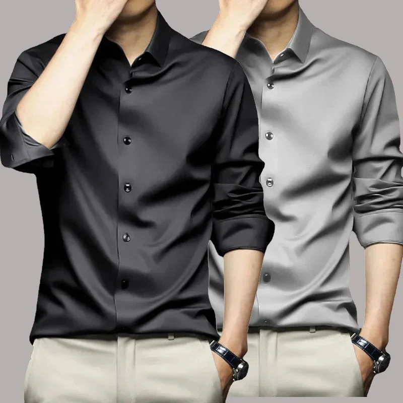

2024 S-6XL Men's Shirt Long Sleeve Non Iron Wrinkle Resistant Business Dress High End Professional Casual Suit White Shirt