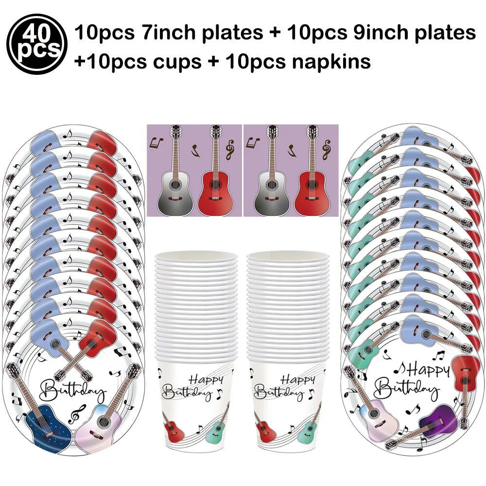 Music-Themed Party Supplies: Black Musical Note Disposable Tableware Set