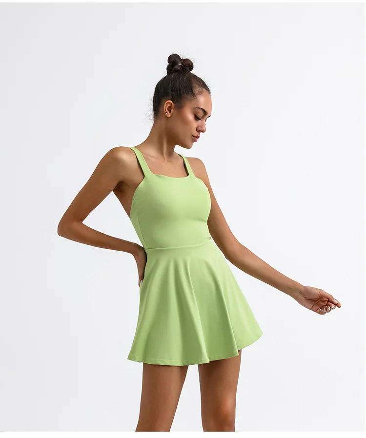 One Piece Cloud Hide Sexy Back Sports Dress Pocket Tennis Dresses Women Safe Shorts Gym Golf Yoga Suit Fitness Dance Long Skirt