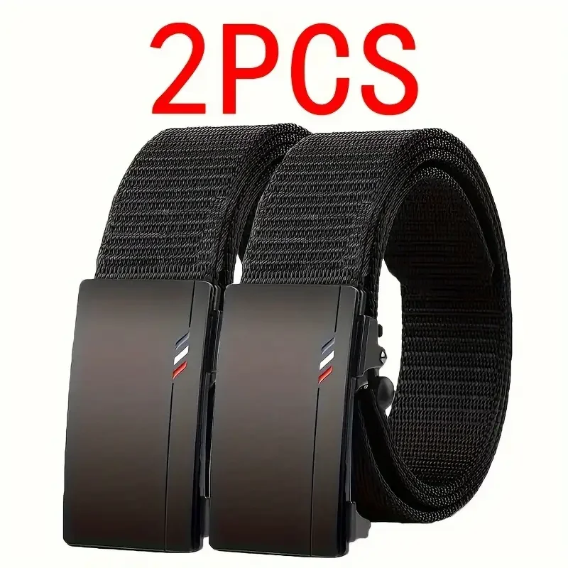 Cinturón negro de calidad para hombre, ideal para deportes al aire libre y ocio, sin dientes y con hebilla automática de liberación rápida._voghion.com
