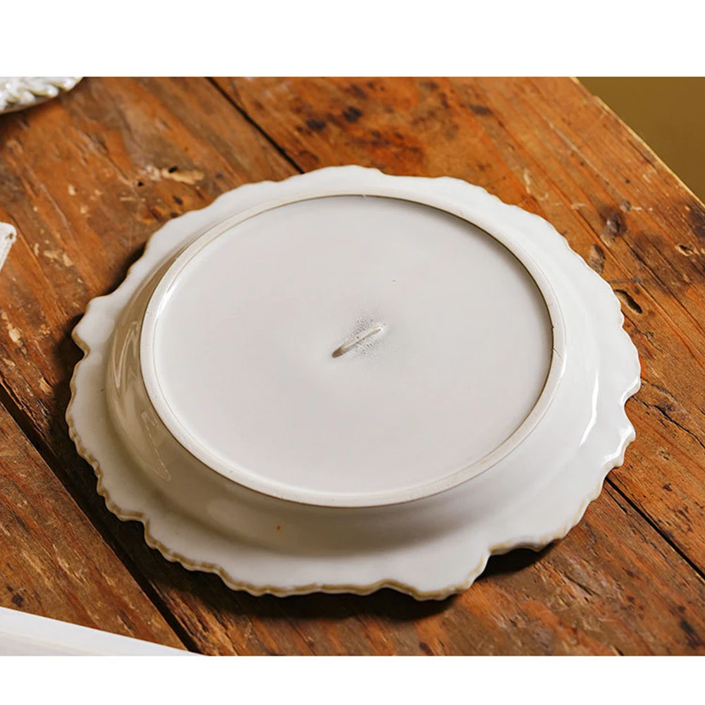Vintage Blue Reliet Ceramic Plate Cute Bowls Leaf Pattern Pasta Deep Plates Versatile Dessert Cake Dishes Household Dninnerware