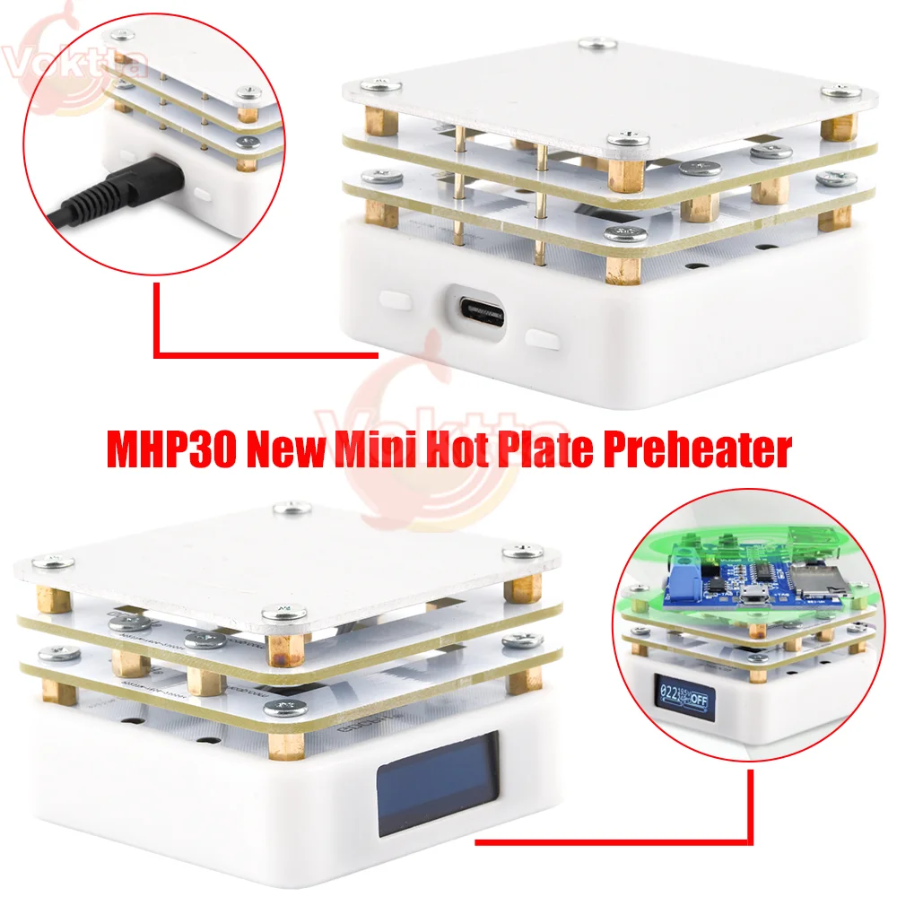 Mini precalentador de placa caliente MHP30, pantalla LED, placa PCB, placa de calefacción de soldadura, estación de retrabajo, plataforma de precalentamiento, herramientas de reparación, nuevo