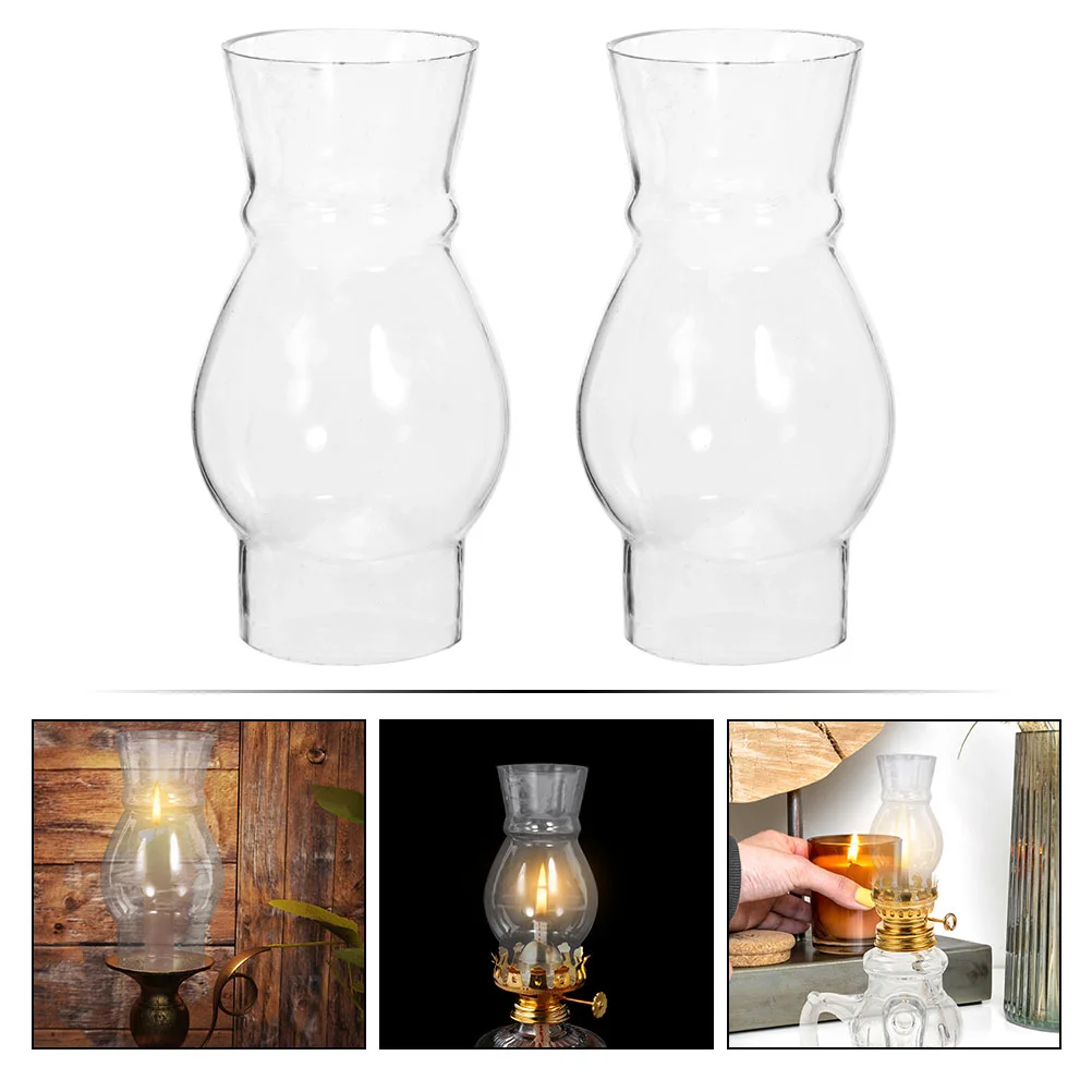 2Pcs Clear Glass Oil Lamp Chimney Vintage Lantern Shade Portable Lighting Globe Replacement For Lamp Accessories With Glass Oil