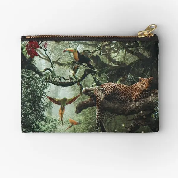 

Leopard In The Rain Forest Zipper Pouches Men Wallet Socks Pocket Storage Pure Cosmetic Women Key Panties Coin Small Packaging