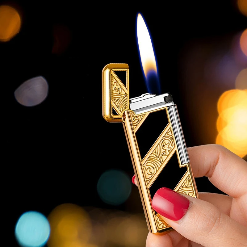 HOT Personalized Grinding Wheel Side Slide Open Flame Butane Gas Lighter Luxury Metal Cigar Lighter Men Women High-End Gifts