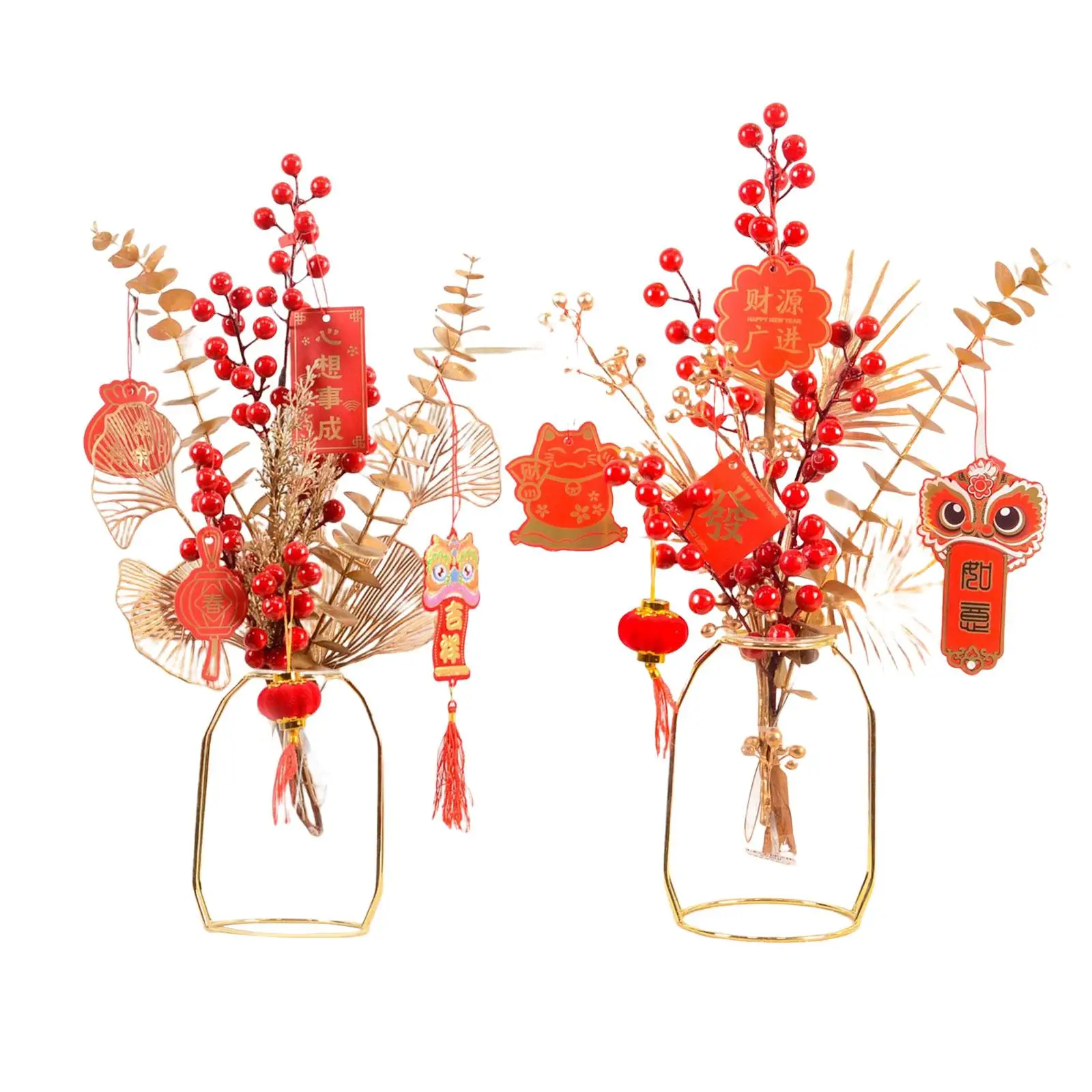 Chinese New Year Decorations Artificial Red Berries Bouquet Decorative Charm