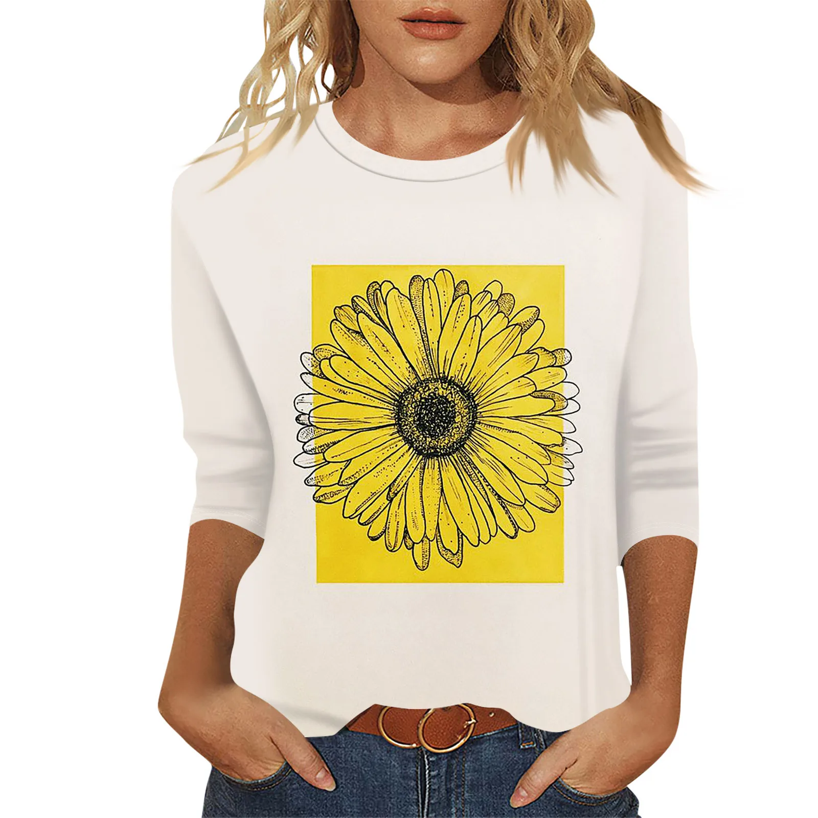 

Женская свободная повседневная одежда с цветочным принтом, с круглым вырезом и рукавами три четверти, Молодежная Женская одежда, женская одежда, Топ для женщин 2024