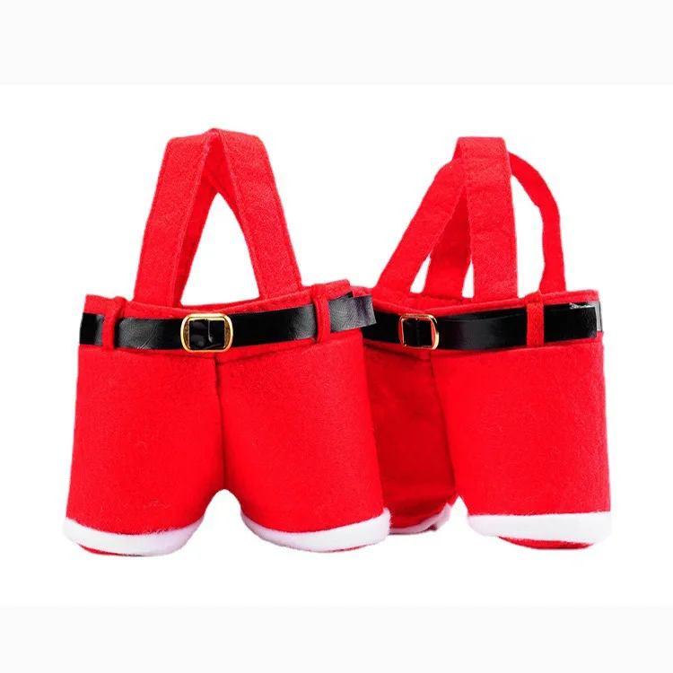 Merry Christmas Gift Treat Candy Wine Bottle Holder Santa Claus Suspender Pants Trousers Decor Christmas Gift Bags 1Pcs