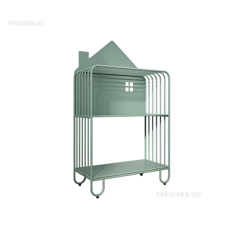 Modern Minimalist Nightstands Wrought Iron Bedroom furniture Creative Bedside Table Light Luxury Home Floor Storage Bookshelf